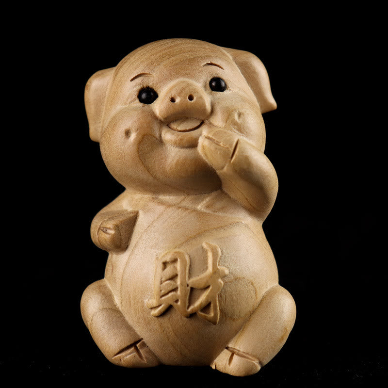 Buddha Stones Rok Węża Chiński Zodiak Fu Charakter Brzoskwiniowy Drewno Dom Posąg Dekoracja - Świnia dla bogactwa - Wysokość 11,5 cm - image 31