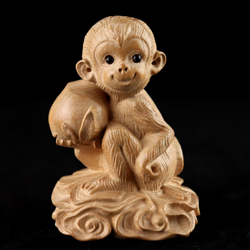 Buddha Stones Rok Węża Chiński Zodiak Fu Charakter Brzoskwiniowy Drewno Dom Posąg Dekoracja - Monkey Peach (losowo zwrócone w lewo/prawo) - Wysokość 11,5 cm - image 25