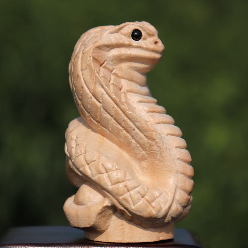 Buddha Stones Rok Węża Chiński Zodiak Fu Charakter Brzoskwiniowy Drewno Dom Posąg Dekoracja - Wąż Kobra - Wysokość 11,5 cm - image 3