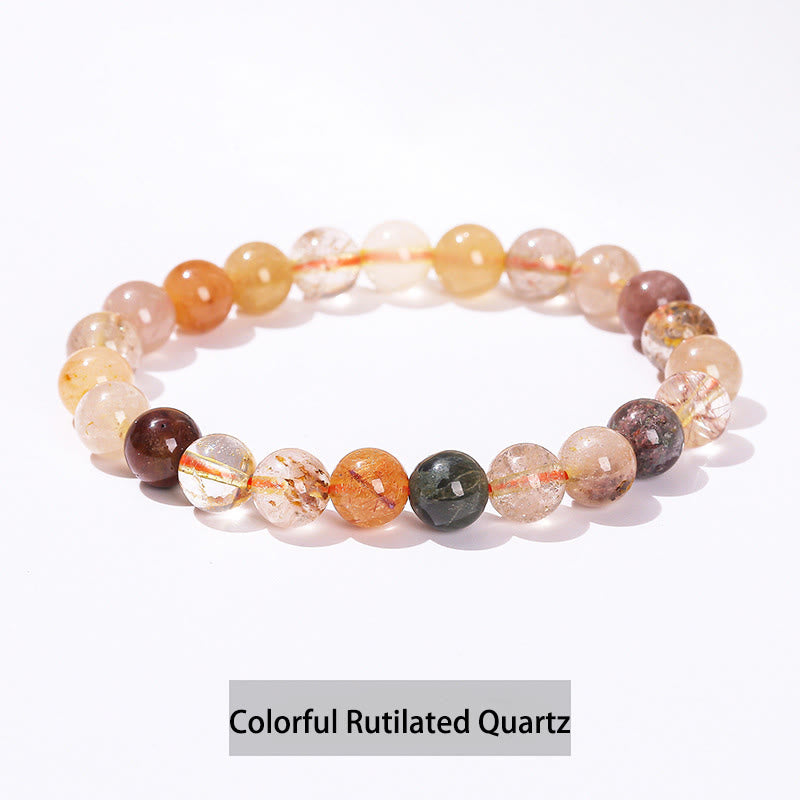 Buddha Stones Różne Kryształowe Kamienie Ametyst Zielony Awenturyn Kwarc Różowy Bransoletka Lecznicza - Kolorowy kwarc rutylowy - 10 mm (obwód nadgarstka 14-16 cm) - image 20