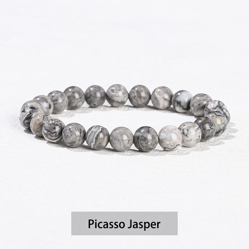 Buddha Stones Różne Kryształowe Kamienie Ametyst Zielony Awenturyn Kwarc Różowy Bransoletka Lecznicza - Jaspis Picassa - 10 mm (obwód nadgarstka 14-16 cm) - image 28