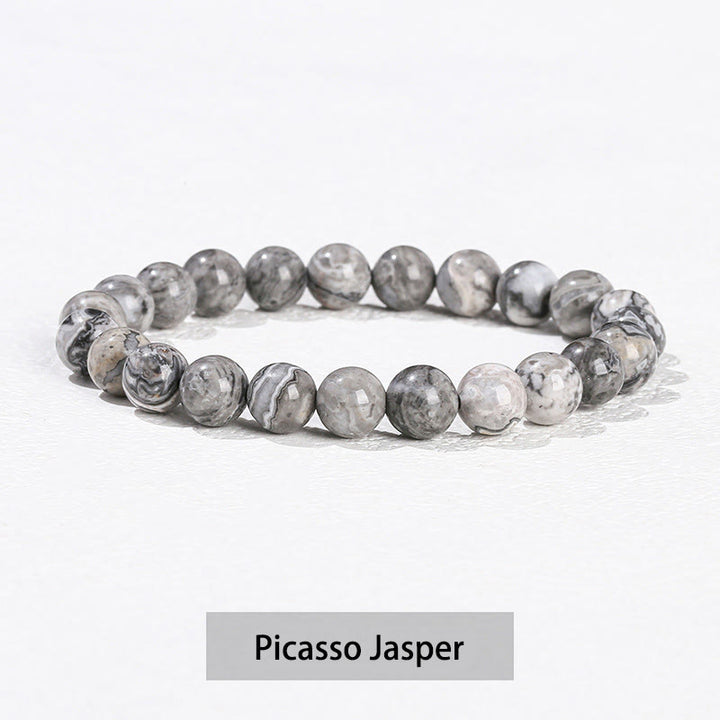 Buddha Stones Różne Kryształowe Kamienie Ametyst Zielony Awenturyn Kwarc Różowy Bransoletka Lecznicza - Jaspis Picassa - 10 mm (obwód nadgarstka 14-16 cm) - image 28