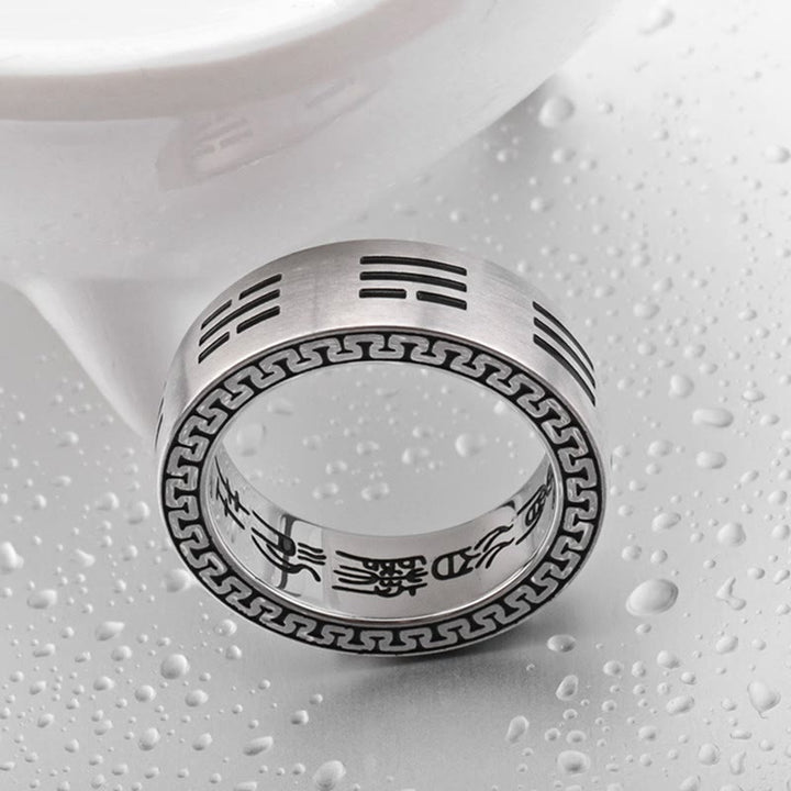 Buddha Stones Bagua Yin Yang Taoistyczny Dziewięcioznakowy Mantra Pierścień Harmonii Ze Stali Tytanowej