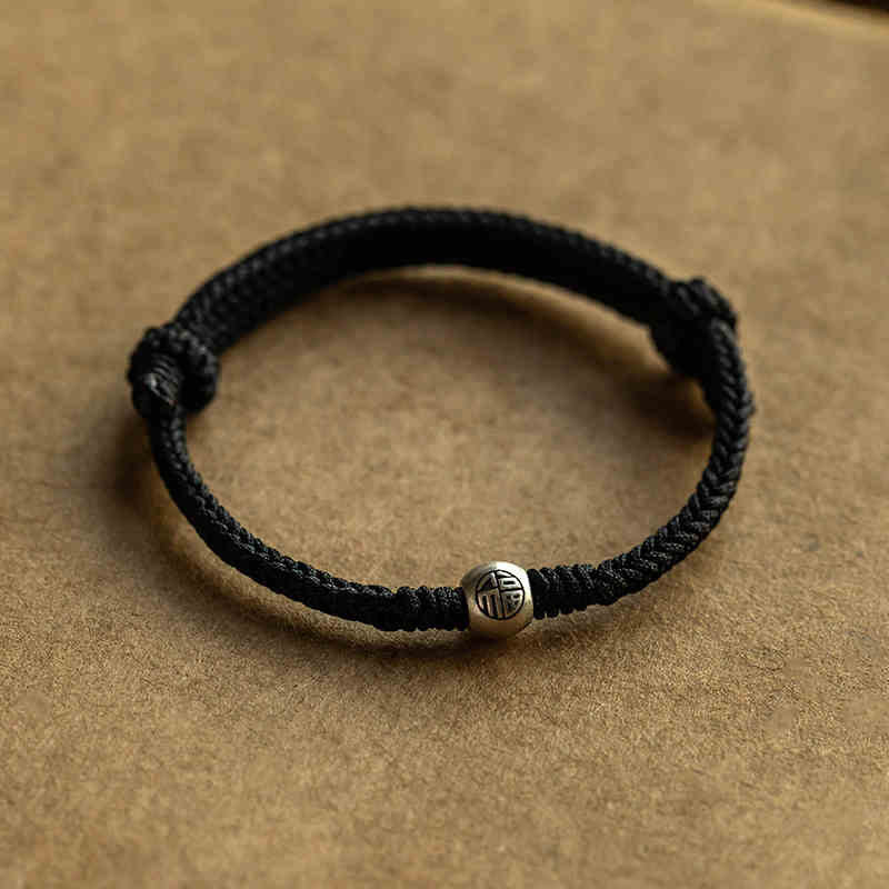 Bransoletka z ręcznie robionych Buddha Stones ze srebra próby 925 Fu Bead Braided Fortune