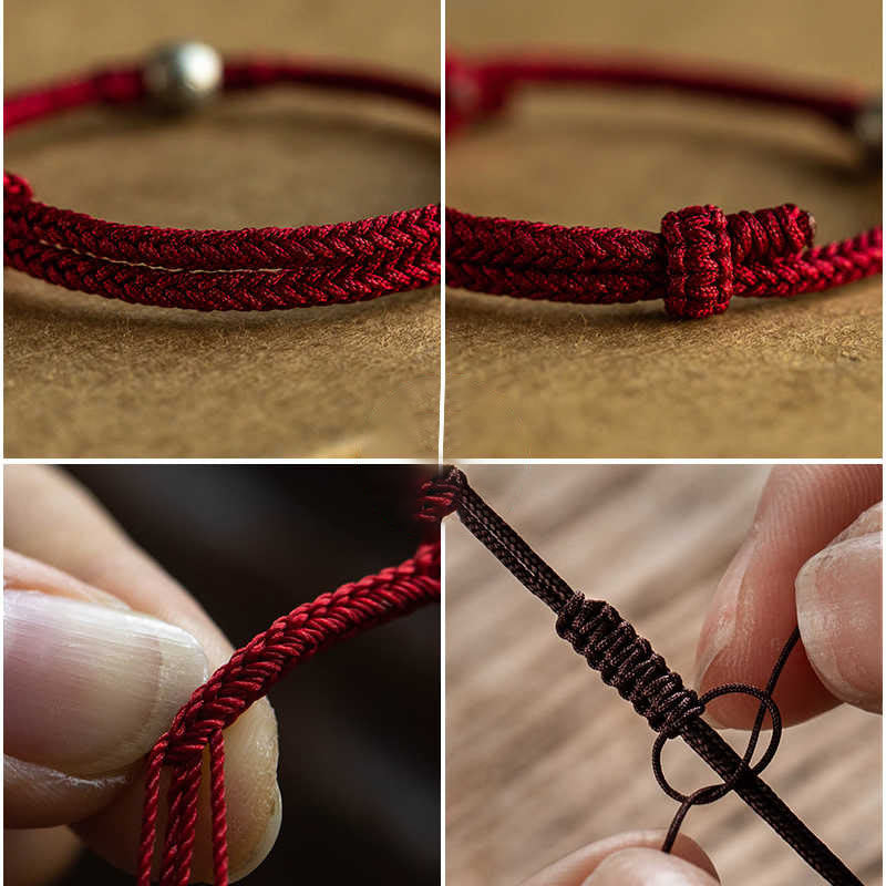 Bransoletka z ręcznie robionych Buddha Stones ze srebra próby 925 Fu Bead Braided Fortune