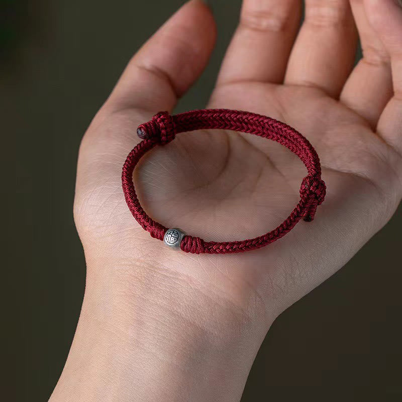 Bransoletka z ręcznie robionych Buddha Stones ze srebra próby 925 Fu Bead Braided Fortune