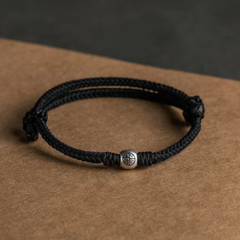 Bransoletka z ręcznie robionych Buddha Stones ze srebra próby 925 Fu Bead Braided Fortune