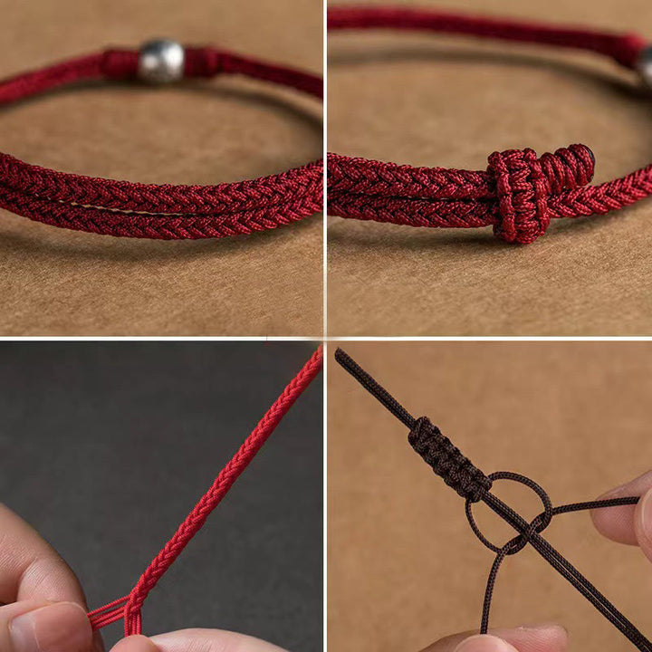 Bransoletka z ręcznie robionych Buddha Stones ze srebra próby 925 Fu Bead Braided Fortune