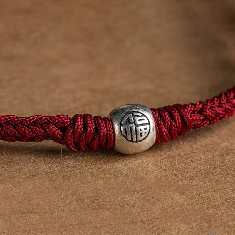 Bransoletka z ręcznie robionych Buddha Stones ze srebra próby 925 Fu Bead Braided Fortune