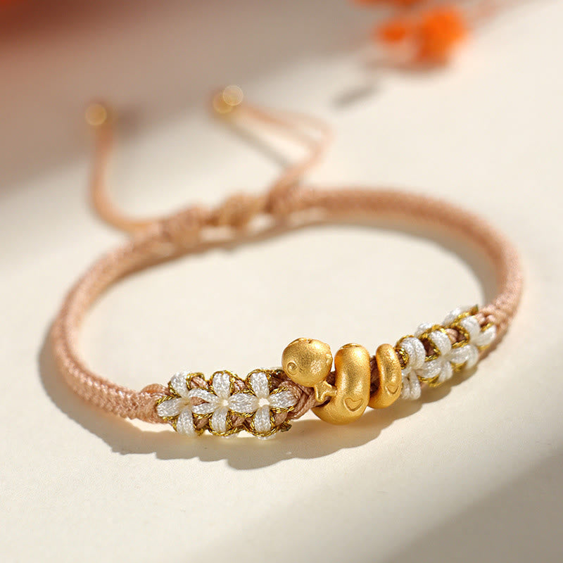 Buddha Stones Ręcznie robione 999 Srebro Sterling Rok Węża Czerwony Sznurek Serce Brzoskwiniowy Kwiat Bransoletka Szczęścia - Sznurek biskwitowy ze srebra próby 999 (obwód nadgarstka: 15-18 cm) - image 16