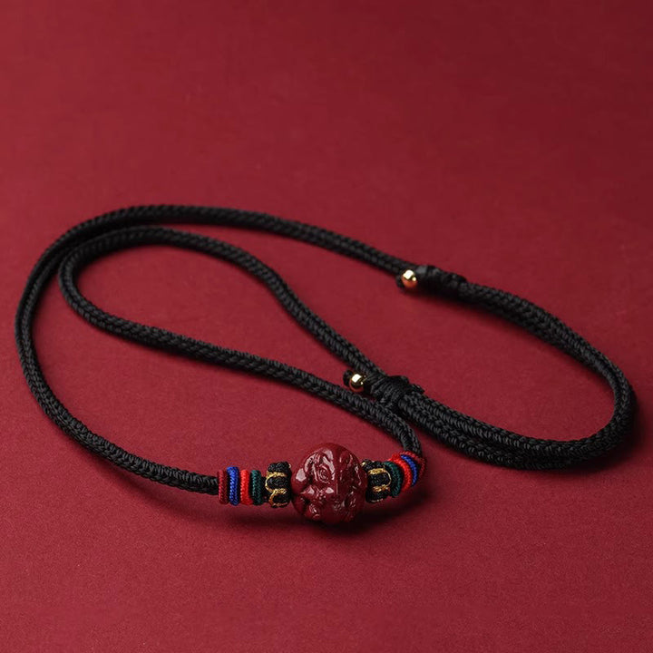 Buddha Stones Cynober Chiński Zodiak Czarny Sznur Błogosławieństwo Naszyjnik Wisiorki - Szczur cynobrowy - image 1