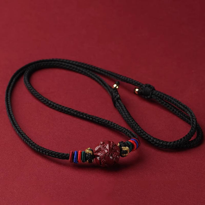 Buddha Stones Cynober Chiński Zodiak Czarny Sznur Błogosławieństwo Naszyjnik Wisiorki - Królik cynobrowy - image 19