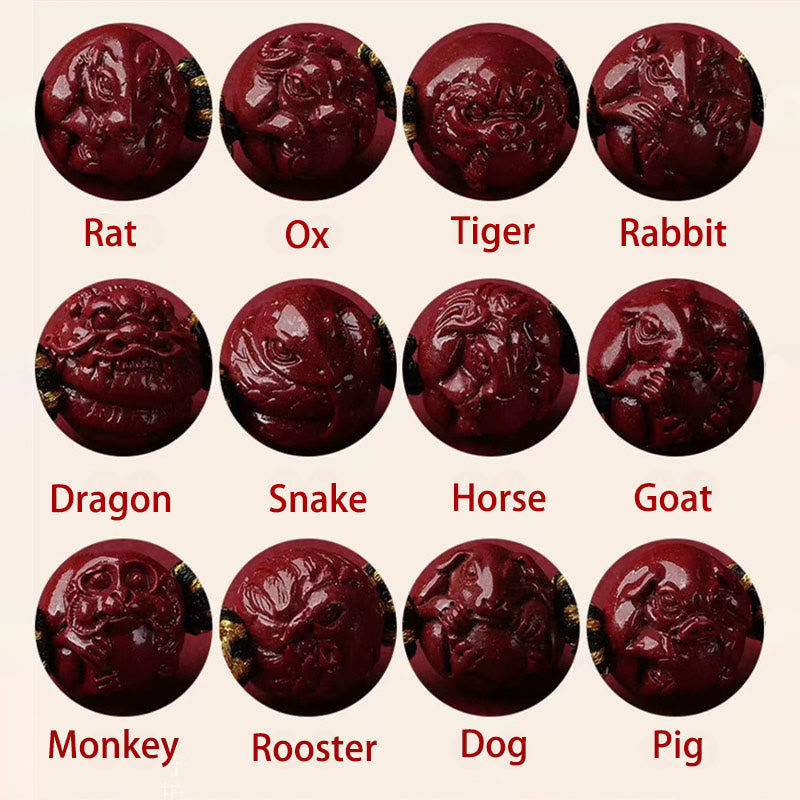 Buddha Stones Cynober Chiński Zodiak Czarny Sznur Błogosławieństwo Naszyjnik Wisiorki - image 2