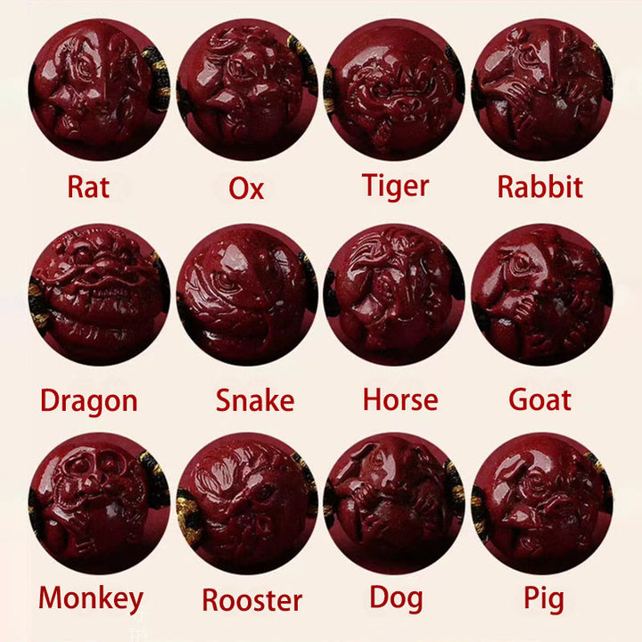 Buddha Stones Cynober Chiński Zodiak Czarny Sznur Błogosławieństwo Naszyjnik Wisiorki - image 2