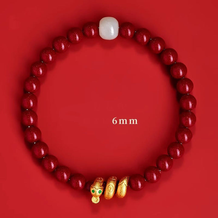 Buddha Stones Cynobrowe Koraliki Hetian Jade Bransoletka Błogosławieństwa Roku Węża