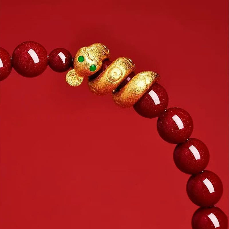 Buddha Stones Cynobrowe Koraliki Hetian Jade Bransoletka Błogosławieństwa Roku Węża