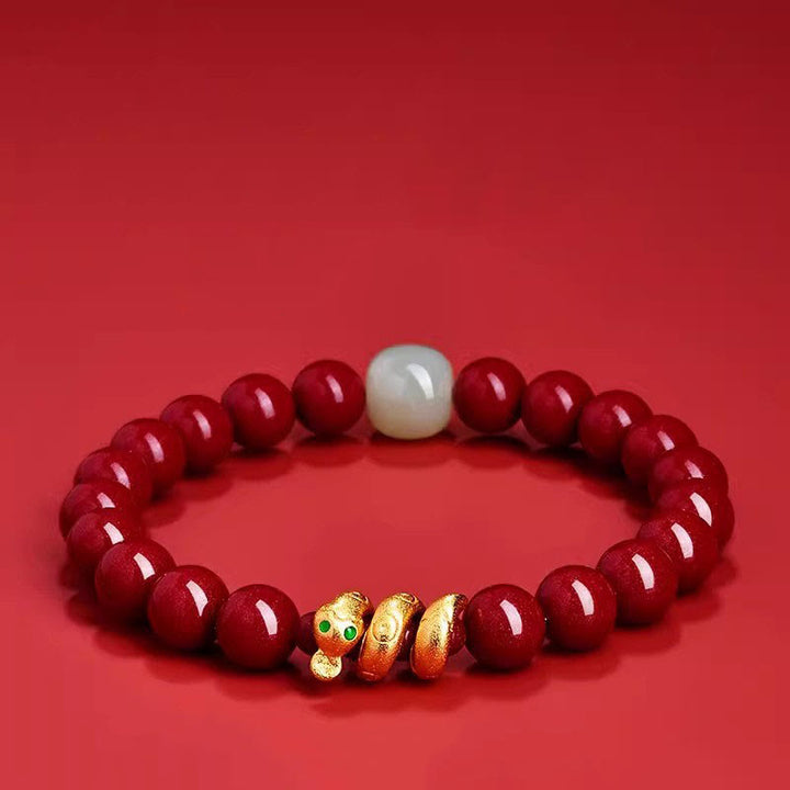 Buddha Stones Cynobrowe Koraliki Hetian Jade Bransoletka Błogosławieństwa Roku Węża