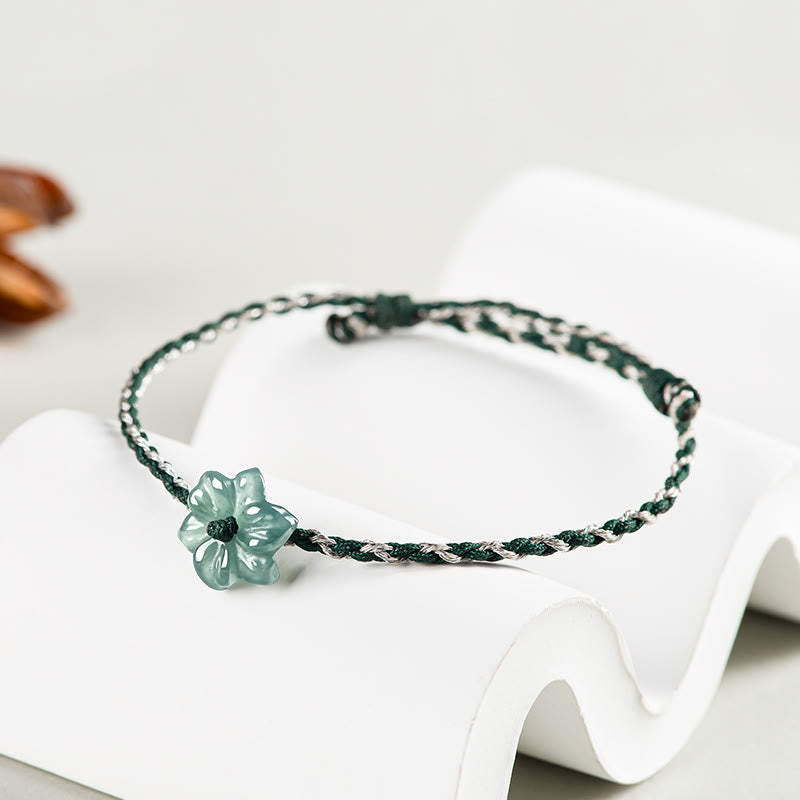 Bransoletka Buddha Stones z zielonego sznurka Jade Orchidea pleciona, ręcznie robiona, na znak dobrobytu