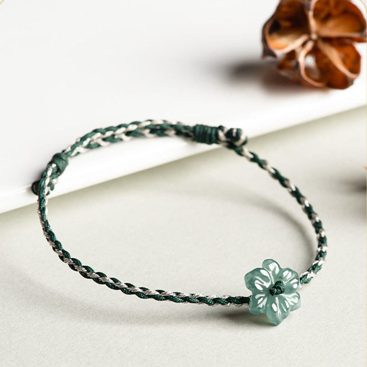 Bransoletka Buddha Stones z zielonego sznurka Jade Orchidea pleciona, ręcznie robiona, na znak dobrobytu