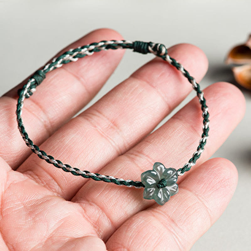 Bransoletka Buddha Stones z zielonego sznurka Jade Orchidea pleciona, ręcznie robiona, na znak dobrobytu