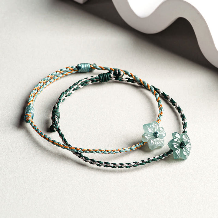 Bransoletka Buddha Stones z zielonego sznurka Jade Orchidea pleciona, ręcznie robiona, na znak dobrobytu