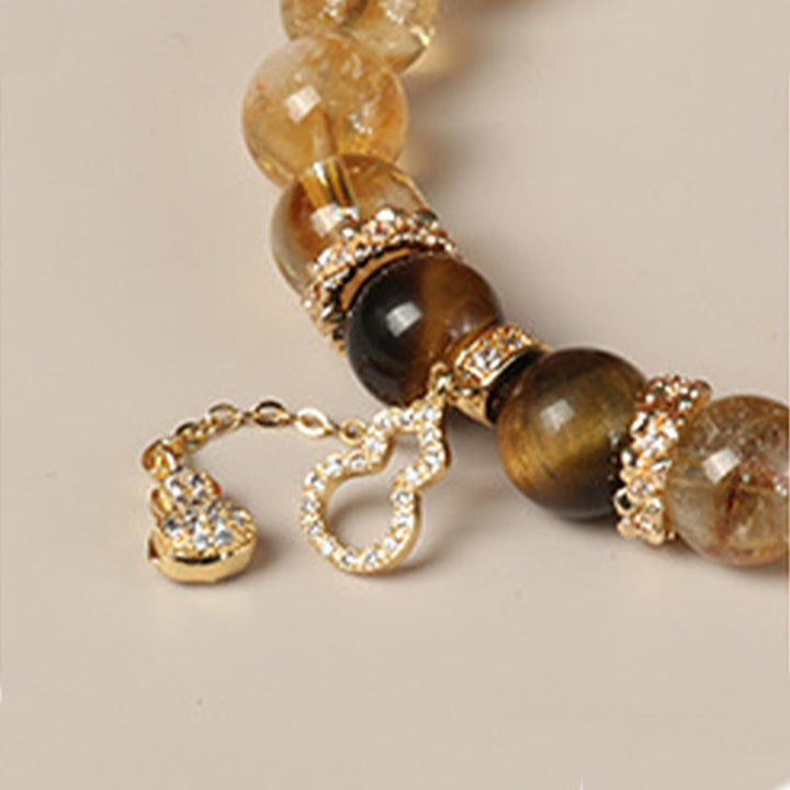 Buddha Stones Naturalne Tygrysie Oko Cytrynowe Koraliki Fortune Gourd Strength Bransoletka