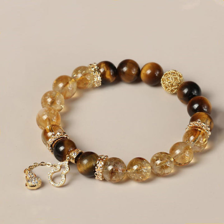 Buddha Stones Naturalne Tygrysie Oko Cytrynowe Koraliki Fortune Gourd Strength Bransoletka