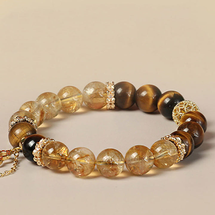 Buddha Stones Naturalne Tygrysie Oko Cytrynowe Koraliki Fortune Gourd Strength Bransoletka