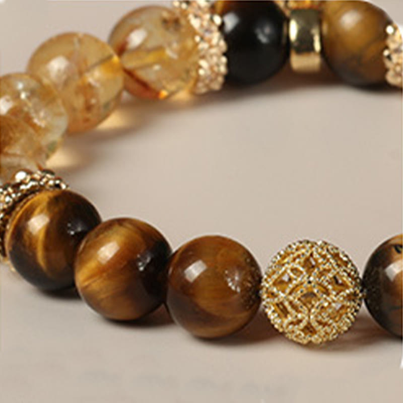 Buddha Stones Naturalne Tygrysie Oko Cytrynowe Koraliki Fortune Gourd Strength Bransoletka