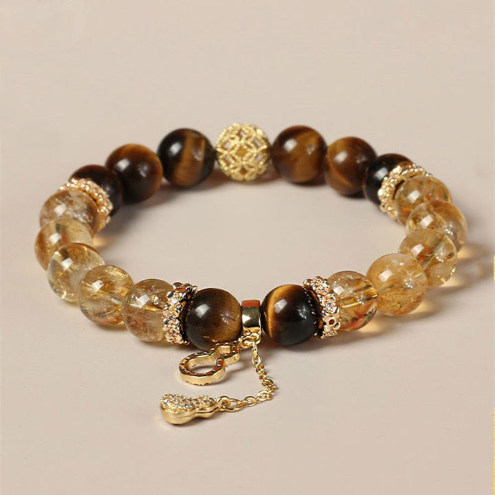 Buddha Stones Naturalne Tygrysie Oko Cytrynowe Koraliki Fortune Gourd Strength Bransoletka