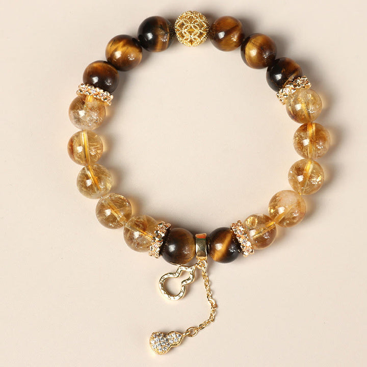 Buddha Stones Naturalne Tygrysie Oko Cytrynowe Koraliki Fortune Gourd Strength Bransoletka