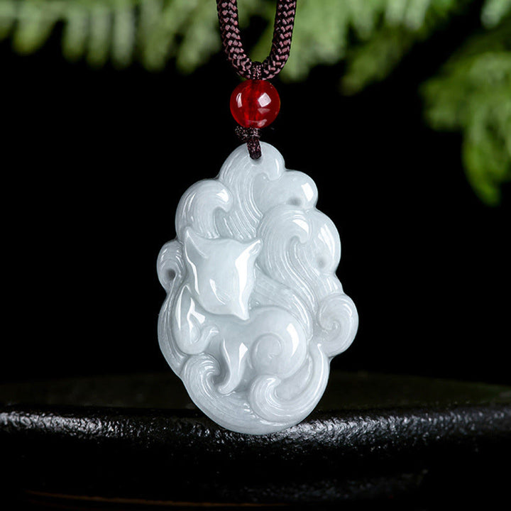 Buddha Stones Naturalny Jade Dziewięcioogonowy Naszyjnik Szczęście Lis Wisiorek