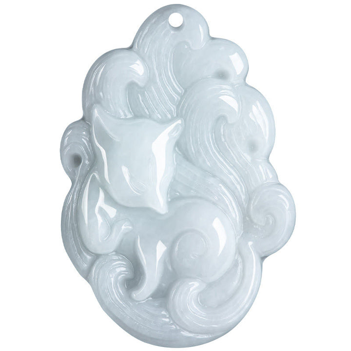 Buddha Stones Naturalny Jade Dziewięcioogonowy Naszyjnik Szczęście Lis Wisiorek