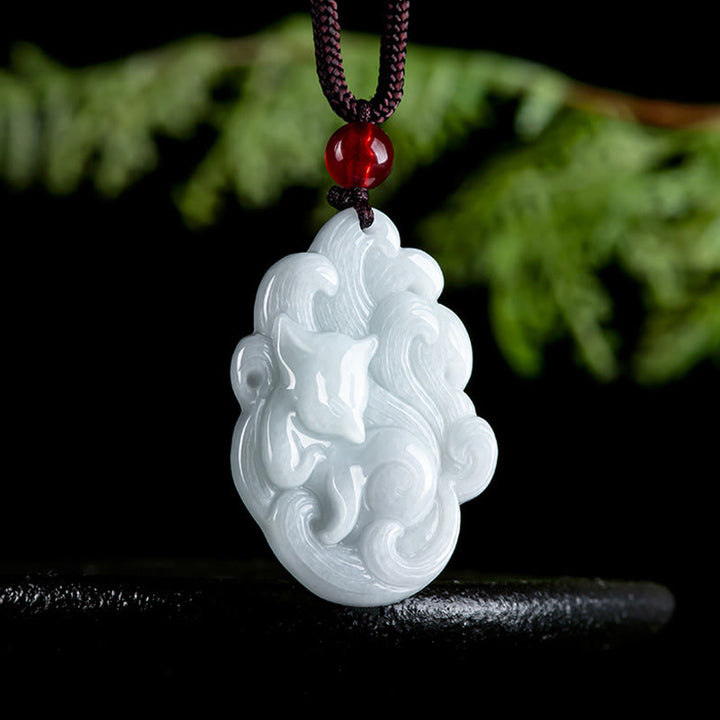 Buddha Stones Naturalny Jade Dziewięcioogonowy Naszyjnik Szczęście Lis Wisiorek