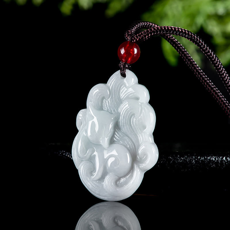 Buddha Stones Naturalny Jade Dziewięcioogonowy Naszyjnik Szczęście Lis Wisiorek