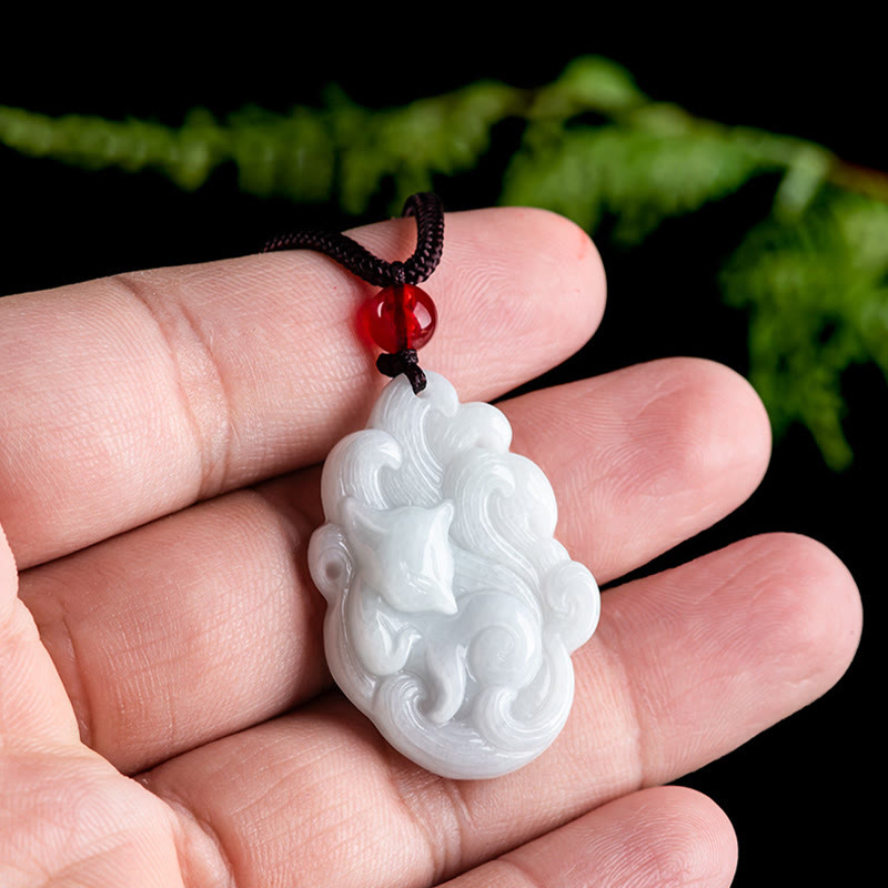 Buddha Stones Naturalny Jade Dziewięcioogonowy Naszyjnik Szczęście Lis Wisiorek