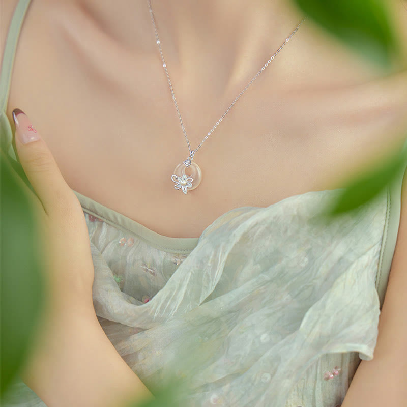 Buddha Stones Chalcedon Pokoju Klamra 999 Srebro Sterlingowe Naszyjnik Lotos Pozytywny Wisiorek - image 8