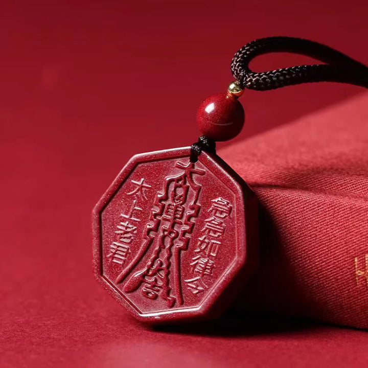Buddha Stones Naturalny Cynober Bagua Taishang Laojun Fu Charakter Spokojny Naszyjnik Wisiorek