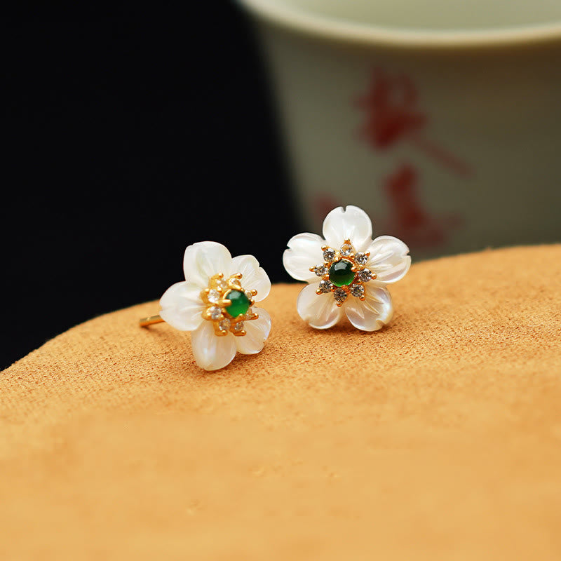 Buddha Stones 925 Srebro Sterlingowe Tridacna Stone Jade Flower Blessing