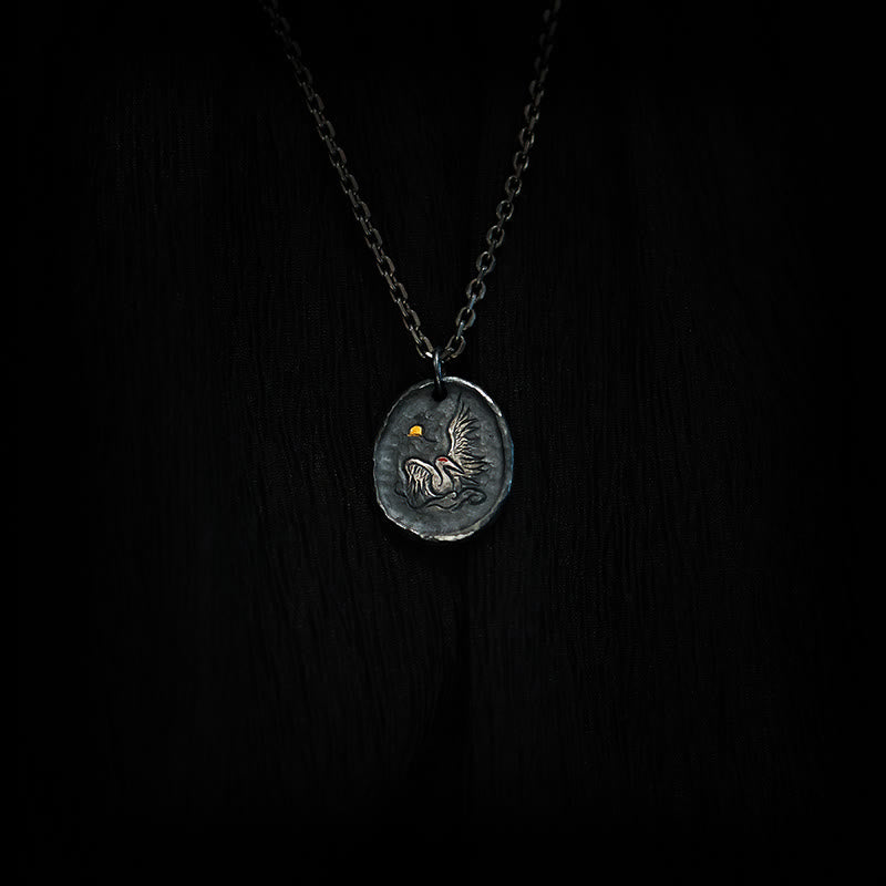 Buddha Stones 999 Srebro Sterlingowe 24k Złoto Żuraw Pomyślne Chmury Równowaga Naszyjnik Wisiorek - image 1