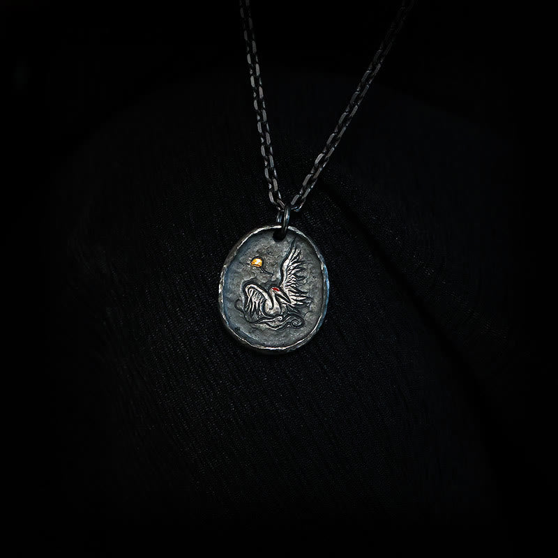 Buddha Stones 999 Srebro Sterlingowe 24k Złoto Żuraw Pomyślne Chmury Równowaga Naszyjnik Wisiorek - Srebro próby 999 i łańcuszek ze srebra - image 5