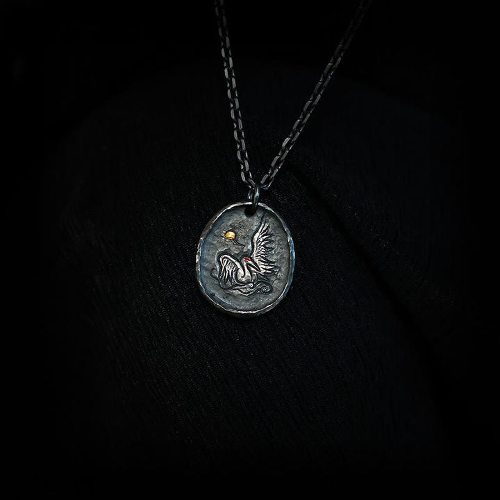 Buddha Stones 999 Srebro Sterlingowe 24k Złoto Żuraw Pomyślne Chmury Równowaga Naszyjnik Wisiorek - Srebro próby 999 i łańcuszek ze srebra - image 5