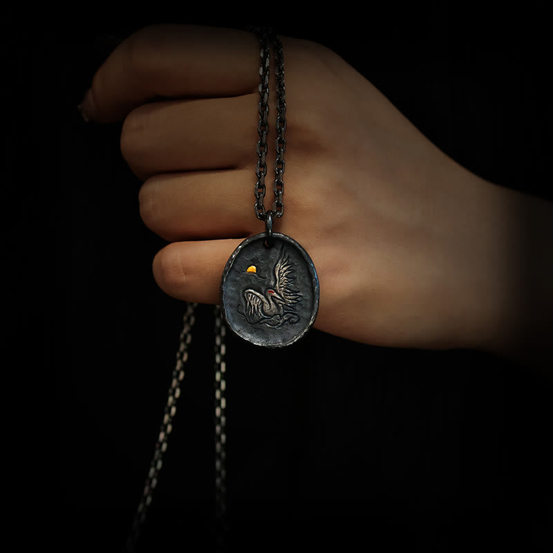 Buddha Stones 999 Srebro Sterlingowe 24k Złoto Żuraw Pomyślne Chmury Równowaga Naszyjnik Wisiorek - image 6