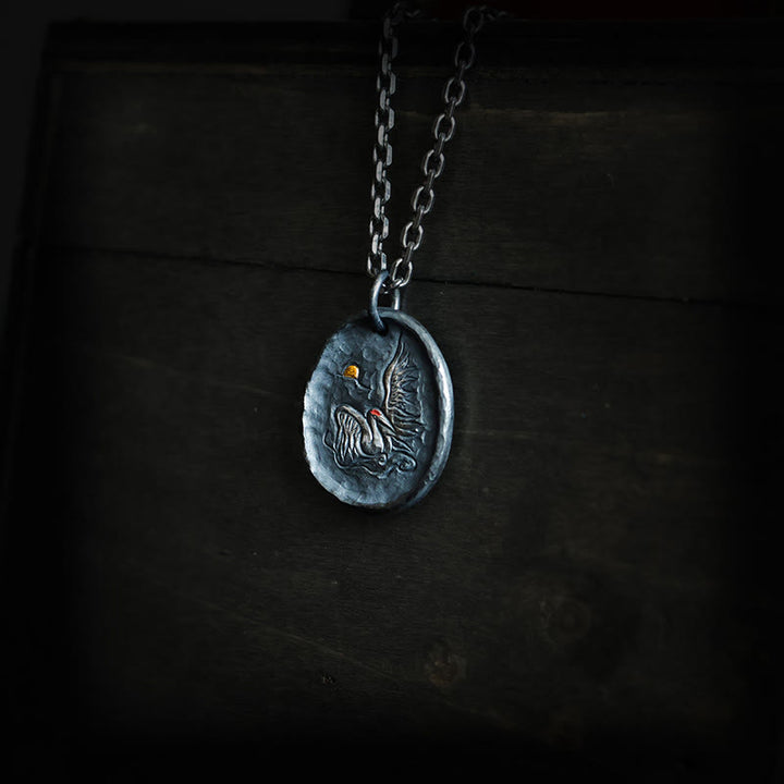 Buddha Stones 999 Srebro Sterlingowe 24k Złoto Żuraw Pomyślne Chmury Równowaga Naszyjnik Wisiorek - image 3