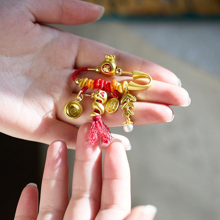 Buddha Stones Miedź Rok Węża Frędzle Sznurek Kolczasty Fu Miska Szczęście Torba Broszka