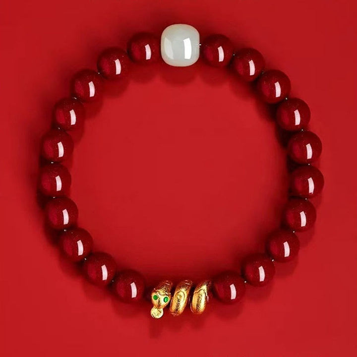 Buddha Stones Cynobrowe Koraliki Hetian Jade Bransoletka Błogosławieństwa Roku Węża