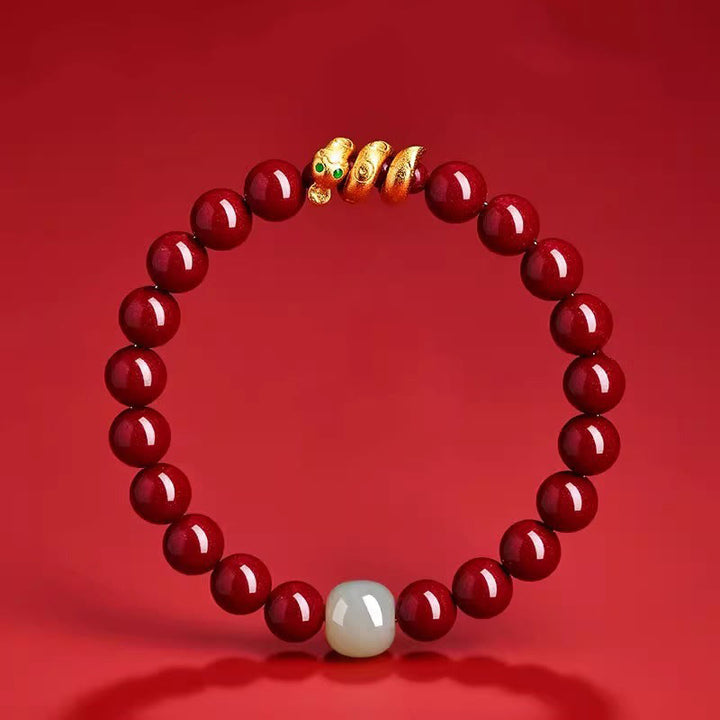 Buddha Stones Cynobrowe Koraliki Hetian Jade Bransoletka Błogosławieństwa Roku Węża