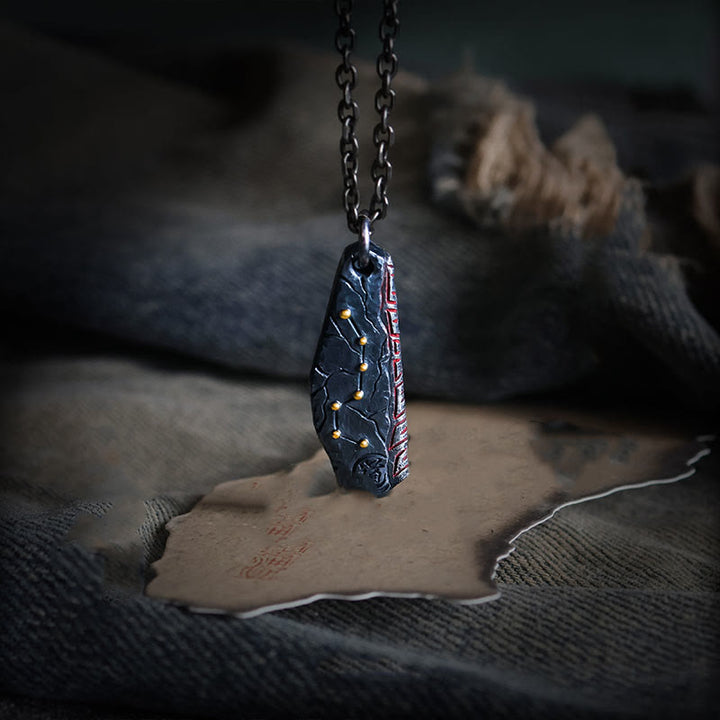 Buddha Stones 999 Srebro Sterlingowe Naszyjnik Wisiorek Wielki Wóz Równowaga - Łańcuszek ze srebra próby 999 i stali tytanowej - image 0