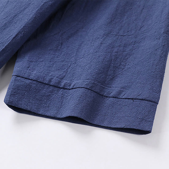 Koszula męska z bawełny i lnu Buddha Stones Plain Color z rękawem trzy czwarte i jednym guzikiem - image 11