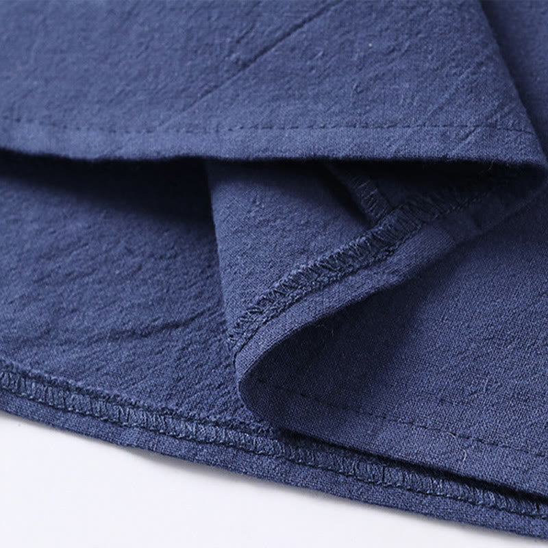 Koszula męska z bawełny i lnu Buddha Stones Plain Color z rękawem trzy czwarte i jednym guzikiem - image 12